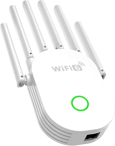 Répéteur WiFi 6 Puissant AX1800Mbps, Amplificateur de Signal WiFi Longue Portée 5G et 2.4G Double Bande WiFi Extender avec 6 Antennes de Haut Gain,Rj45 Port LAN,Extenseur de WiFi pour la Maison (AX26)