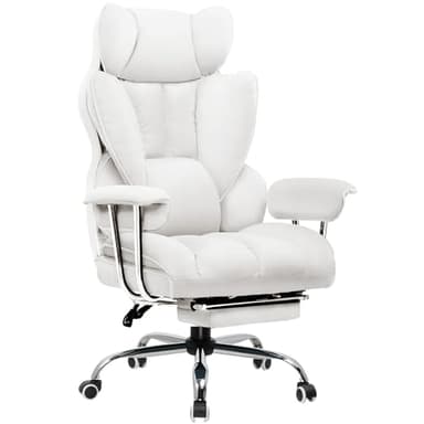 GTPLAYER Chaise Gaming, Fauteuil Gaming, Chaise de Bureau Ergonomique, Siège de Bureau Réglable, Hauteur d'assise réglable, avec Repose-Pieds Télescopique, Chaise pivotante, Blanc