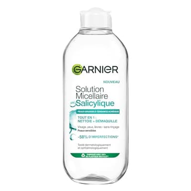 GARNIER - SkinActive Salicylique - Solution Micellaire Acide Salicylique Tout en Un Anti-Imperfections - Visage, Yeux & Lèvres - Nettoie, Démaquille & Matifie Pendant 8h - Tous Types de Peaux - 400 ml