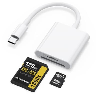 Wanme Lecteur de Carte Mémoire SD 2.0, Lecteur de Carte 3 en 1 USB-C vers SD Micro SD MS CF, Adaptateur pour iPad, iPhone 15, MacBook Pro/Air, Chromebook Samsung Galaxy S20/S21 (Blanc-2en1)