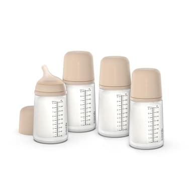 Suavinex, Pack 4 Biberons Anti-Colique Zero Zero 270 ml avec Tétine à Débit Moyen (M) en Silicone, Bébés +3 Mois, Lait Maternel, Poudre et Liquides Densité Moyenne, Compatible Allaitement, Light