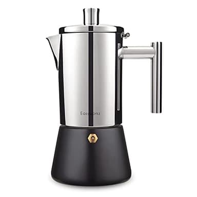 Easyworkz Diego Cafetière expresso italienne en acier inoxydable, 4 tasses, 200 ml, cafetière à induction,Noir