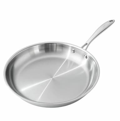 KLAUS Poêle en inox 28 cm triplé – Haute qualité, diffusion homogène de la chaleur – Compatible tous feux dont plaque en céramique et induction– Manche Confort – Facile à Nettoyer