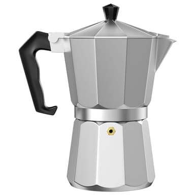 WinGluge Cafetière Italienne en Aluminium, Cafetière de 6 Tasses, Cafetières Expresso Iconique, Cafetières Moka, Valve de Sécurité, Joint en Silicone, pour Vitrocéramique, Gaz, Design élégant, Argenté