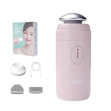 Kica Beauty Brosse Nettoyante Visage Electrique,3000 Vibrations/Min,Étanche IPX6,Recharge Sans Fil,2 têtes de brosse incurvées en silicone,pour Nettoyer Le Visage en Profondeur,Rose