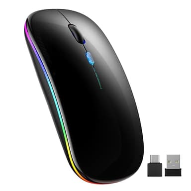 TECKNET Souris sans Fil Bluetooth 5.1, Rechargeable Souris avec Récepteur USB 2,4 GHz, 1600 DPI, Rétroéclairée de 7 Couleurs, Silencieuse, Portable, pour PC/Laptop/Mac, Noir