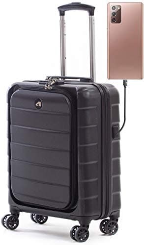 ALPINI Valise Taille Cabine Rigide INOVA-2.1E avec Compartiment pour Ordinateur 16" (55cm) Garantie 2 Ans 100% ABS Port USB (Noir (Black), (Cabine) S – Small – 40L – 55x40x20cm – 2.7kg)