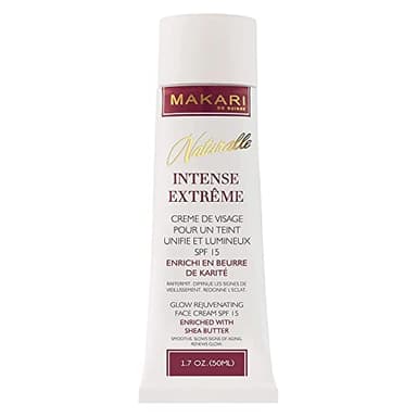Makari Naturalle Intense Extrême Crème Éclaircissante (17.6 oz.). Crème hydratante, éclaircissante à base de Beurre de Karité et d’écran solaire SPF15 – Soins éclaircissants anti-âge, anti-taches, acné et rides