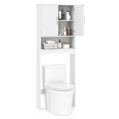 COSTWAY Meuble WC Armoire Dessus de Toilette/Machine à Laver avec 3 Étagères pour Rangement Organisateur Salle de Bain, 23 x 63 x 169 cm, Blanc