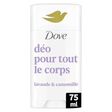 Dove - Déodorant pour Tout le Corps - Stick - Lavande & Camomille - Anti Odeurs et Traces Blanches 72h - Conçu pour les Peaux Sensibles - 75ml