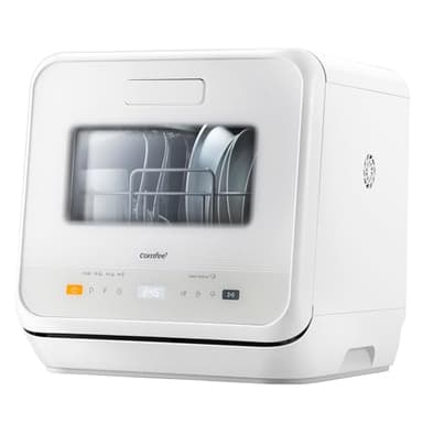COMFEE' Lave-vaisselle de comptoir, mini lave-vaisselle de table avec 6 programmes, lavage à la vapeur,Soins pour bébé et lavage des fruits, sans plomberie, démarrage différé, 72Heures stockage, blanc