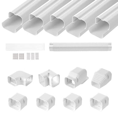 VEVOR Couverture de Mini-Ligne divisée, 75 mm Largeur 3110 mm Longueur, Couvercle de Conduite décoratif en PVC pour climatiseurs avec 5 conduits Droits, Peut être Peint pour Pompes à Chaleur, Blanc