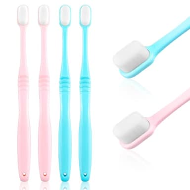 Lot de 4 brosses à dents extra douces avec technologie nano poils pour dents sensibles et gencives fragiles 20 000 micro-poils Brosse à dents manuelle recommandée pour adultes et enfants avec étui de
