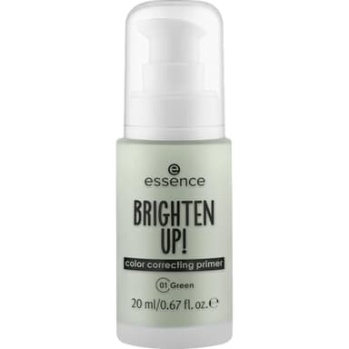 essence BRIGHTEN UP! color correcting primer 01 Green, réduit rougeurs, texture légère, fini naturel, s’utilise seule ou sous le maquillage, 20ml