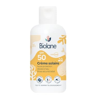 BIOLANE - Creme Solaire Bebe SPF 50-100ML - Haute Protection Contre UVA et UVB - Peaux Sensibles - Résistant à l'eau - Filtre Solaires Sécurité Bébé - Fabriqué en France
