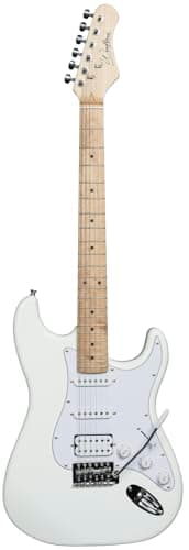 Guitare électrique Woodbrass ST100 Blanche - Guitare polyvalente idéale pour débuter - Corps forme ST Tilleul Américain Touche érable - Style rock, pop, funk, country, hard, metal