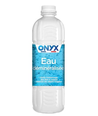 Onyx - Eau Déminéralisée - Fer à Repasser, Lisseur à Vapeur, Décolleuse à Papier Peint, Auto - 100% d’Ingrédients d’Origine Naturelle - Fabrication Française - 1L - Sans Parfum