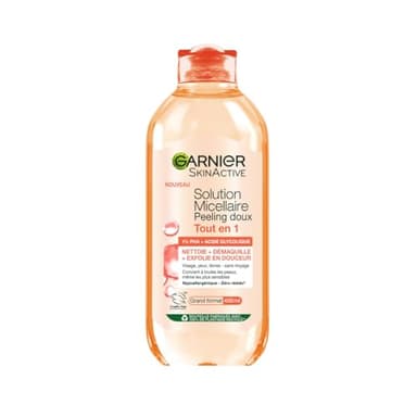 Garnier - Eau Micellaire Tout-en-1 Peeling Doux - 1% PHA & Acide Glycolique - Exfoliante & Lissante - Pour Tous Types de Peaux - Sans Rinçage - Formule Vegan & Hypoallergénique - 400 ml