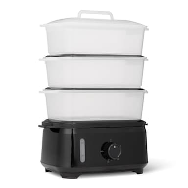 Amazon Basics Cuiseur à Vapeur Électrique Pour la Cuisson des Légumes, Conception à 3 Étages, Sans BPA, 9L, 950W, Noir