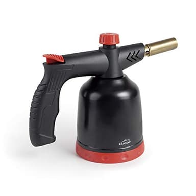 LACOR 68968 Chalumeau de cuisine, torche à gaz professionnelle, allumage piézoélectrique, flamme réglable, rechargeable avec cartouches, système 360°, 1,7kw, 1300°C, noir, plastique