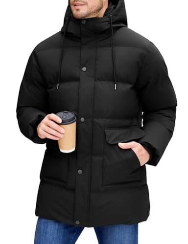 Xnova Manteaux Homme Hiver Décontracté Thermique mi-long Veste avec Capuche Jacket Coupe-vent Manteau Chaude Parka imperméable (Noir, XL)