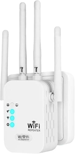 Répéteur WiFi, Amplificateur WiFi 1200 Mbps, 5GHz/2.4GHz Puissant Répéteur WiFi 4 Antennes, Port Ethernet Gigabit, WiFi Extender Booster Compatible avec Toutes Les Box Internet, Augmente la Couverture