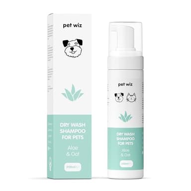 pet wiz Shampooing de Lavage à Sec pour Animaux de Compagnie - Apaisant et Désodorisant, Ingrédients Naturels, Séchage Rapide et sans Rinçage (Aloe & Avoine)