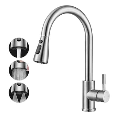 TEKXDD Robinet Mitigeur Évier, Tête à Pulvérisation Rétractable 2 Modes & 360° Rotation，Mitigeur Cuisine Installation Facile en Acier Inoxydable 304, pour Évier de Cuisine