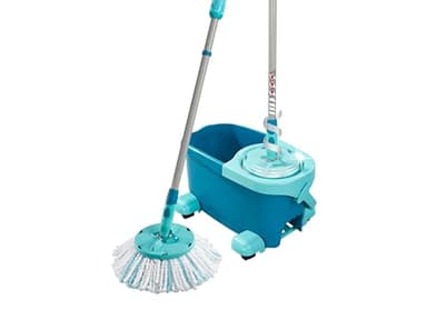 Leifheit Clean Twist Disc Mop Ergo mobile Kit complet balai, serpillière et seau essoreur avec roulettes, ensemble balai serpillère en microfibre avec manche télescopique, essorage sans effort