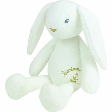 JEMINI | Peluche Lapin Luminou 30 cm | Fonctionne sans Pile | Tissu Luminou | Doudou Qui Brille dans Le Noir | Compagnon Nuit Enfant | Veilleuse Peluche Bébé | Idée Cadeau Dès la Naissance