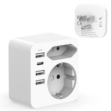 Hoppac Adaptateur Prise Voyage USA,6in1 France vers USA avec 3USB A Et 1USB C（3.4A 17W）,Portable, Multifonctions Prise AméRicaine FrançAis,Type B