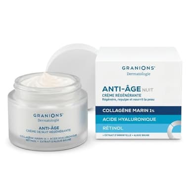 Creme de Nuit Visage Anti Âge - Masque de NUIT - RÉGÉNÉRANTE - Creme Hydratante Visage Action Anti Ride - Collagene Marin, Acide Hyaluronique, Retinol - Femme - GRANIONS - 50 ml