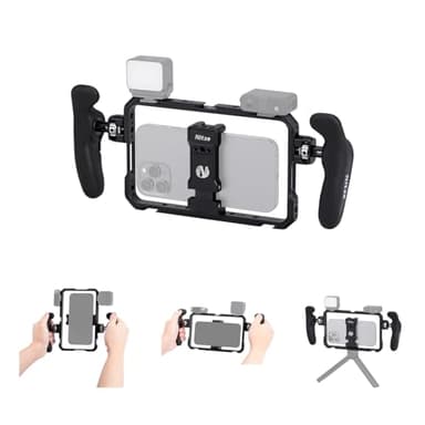 Nitze Téléphone Vidéo Stabilisateur, Cage de Téléphone avec Poignées Latérales, Smartphone Vidéo Cage Universelle pour iPhone 17/16/15 Pro Max/Samsung Galaxy S25 Ultra - T-MP01B