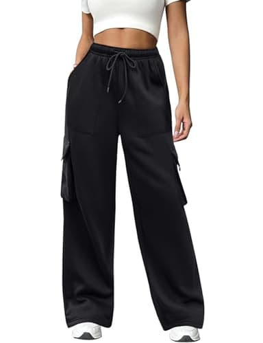 Totatuit Pantalon Large Femme Hiver avec Doublure Polaire Taille Haute Élastique Cordon Poches Jogging Décontracté Chaud
