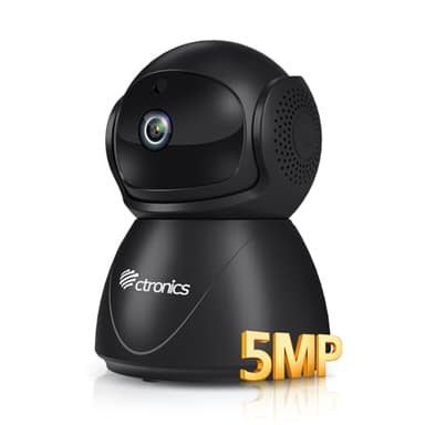 Ctronics 5MP 2.4/5Ghz WiFi Caméra Surveillance Intérieure, PTZ Caméra IP WiFi avec Détection Humaine/Mouvement, Suivi Auto, Vision Nocturne 20M, Audio Bidirectionnel pour Bébé/Animaux (Noir)