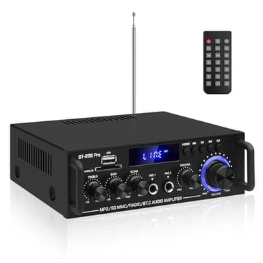 HiFi Amplificateur Audio stéréo,2.0-Canal Bluetooth 5.0 Home Hautparleur amplificateur,BT-298pro 50Wx2 Max 600W Sortie Mini ampli Voiture HiFi de Puissance numérique récepteur avec Echo, MIC, USB, FM