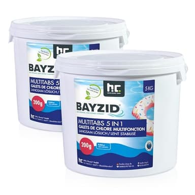 Höfer Chemie 2 x 5 kg Galets Chlore 200g Multifonction 5 en 1 pour Piscine - Entretien et Nettoyage en 5 Phases - Fabriqué en Europe - pour Une Eau Limpide