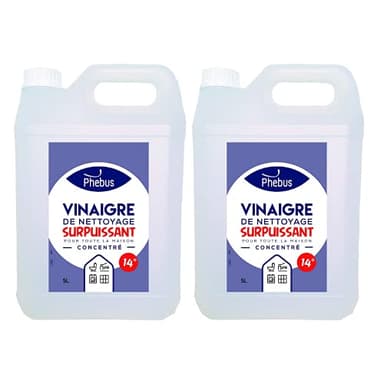 DSTOCK60-2 BIDONS 5 L DE VINAIGRE BLANC ULTRA PUISSANT 14° (PHEBUS PRODUIT D’ORIGINE GARANTIE) - DÉGRAISSE, DÉTARTRE, DÉSHERBE - MAISON ET JARDINAGE