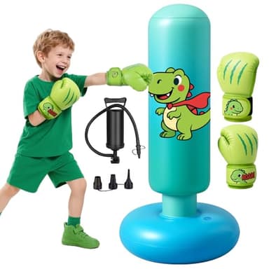 Sac de Boxe pour Enfants, avec Gants de Boxe, 120cm Gonflable Sac de Frappe Enfant Pratique du Karaté, Taekwondo, Cadeaux pour GarçOns et Filles
