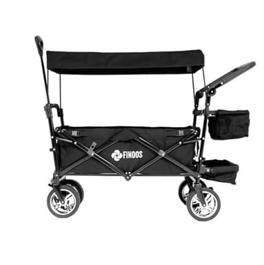FINOOS Chariot de Transport Pliable avec Toit | Charrette à Bras | Chariot à roulettes | Remorque de Transport | 2 Poches en Mesh et Une Poche extérieure fournies | Pliable (Noir)