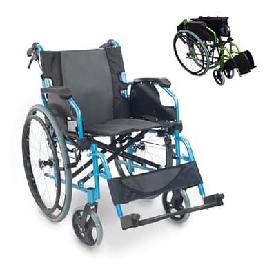 Mobiclinic®, Bolonia, Fauteuil roulant, Pliable et léger, Aluminium, Dossier divisible, Repose-pieds amovible, Accoudoirs pliants, Pour adultes, Bleu
