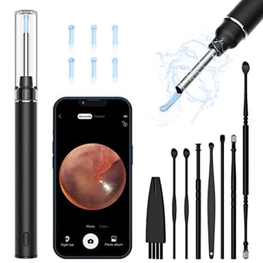 LMECHN Otoscope Oreille, Nettoyeur Oreille WIFI avec 6 Lumières LED, Nettoyage Camera Oreille HD Imperméable Compatible avec Android iOS, pour Enfants, Adultes et Animaux Domestiques, Noir