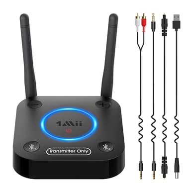 1Mii Transmetteur Bluetooth 5.0 pour TV à 2 Casques Bluetooth, Adaptateur Audio Bluetooth TV avec contrôle du Volume, Entrée Optique, Coaxial, Aux, Aptx Basse Latence, Longue portée 60 m