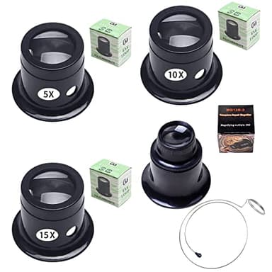Zasjon Loupes de Bijoutier - 5 Pièces Portables 5X 10x 15x 20x Avec Porte-Fil Pour Montre, Horloge, Réparation - Kit d'Oeil Portant des Loupes