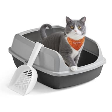 Feandrea Bac à Litière pour Chat, Parois Hautes, XL, Ouvert sur Le Dessus, avec Pelle, pour Chatons et Grands Chats, Gris Ardoise PPT009GN01