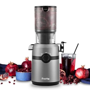 Extracteur de Jus, Fretta Extracteur de Jus de Fruits et Légumes Entiers, Grande Ouverture de 108mm Slow Juicer, 1L Capacité, Pression à Froid, Facile à Nettoyer, Sans BPA, 200W (Gris)