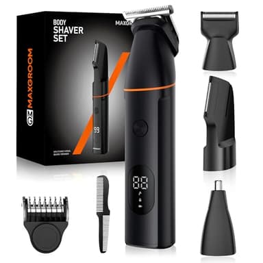 MAXGROOM Tondeuse Corps Homme Électrique, 4 en 1 Multifonction Tondeuse Intime Homme, 7000RPM Rasoir Partie Intime Professionnel, Long Endurance USB Rasoir Testicule Kit IPX6 Étanche pour les Barbe