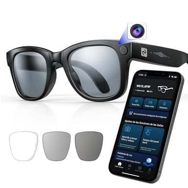 smartia – Lunettes intelligentes avec caméra, Application Incluse en français, Lunettes Bluetooth Mains Libres avec IA GPT-5 intégrée, Smart Glasses photochromiques, Traduction en 20 Langues, 33MP 4K