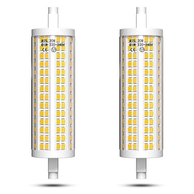Bonlux R7S LED 118mm Dimmable 20W Ampoule Tube 118 LED Remplacement Halogene 200W J118 Ampoule Crayon Lampe pour Projecteur Exterieur, Blanc Chaud 2700K, 2200LM, AC 220V-240V, Lot de 2