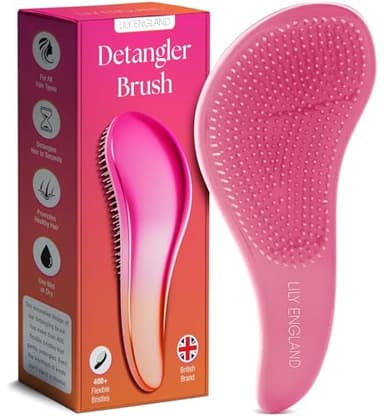 Lily England Brosse à Cheveux Démêlante, Superbe Qualité Salon Coiffure - La Meilleure Brosse pour les Cheveux Fins, Épais, Bouclés, Secs ou Humides et les Enfants (Rose/Orange, Paquet de 1)